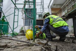 accident of builder worker in work at construction site